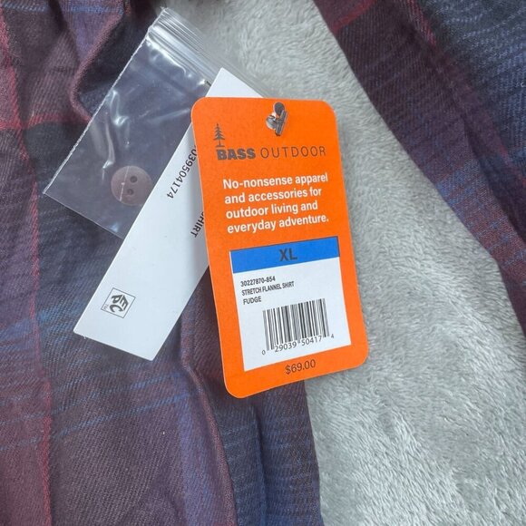 Bass Outdoor XL Stretch Flannel Shirt Fudge Plaid Cotton-Polyester NWT 6434 - Picture 4 of 8